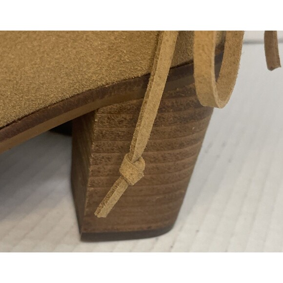 TOMS Ankle Boots Women's 7.5 Tan Suede Block Heel Wrap Lace Booties Casual Fall - Picture 6 of 13
